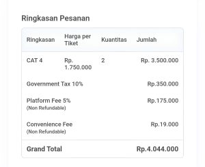 Ringkasan Pesanan Tiket Konser Bruno Mars